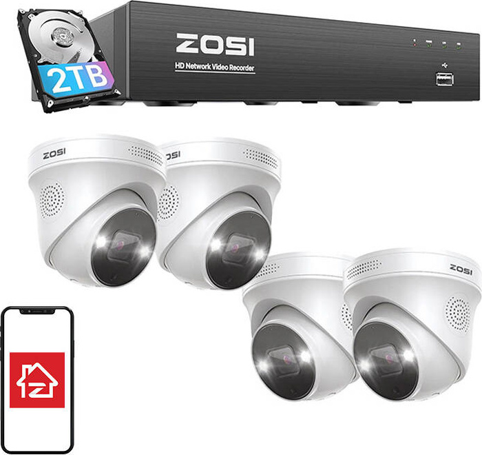 IP kamera ZOSI C225 4 ks WiFi 5MP + NVR 8ch + 2TB HDD