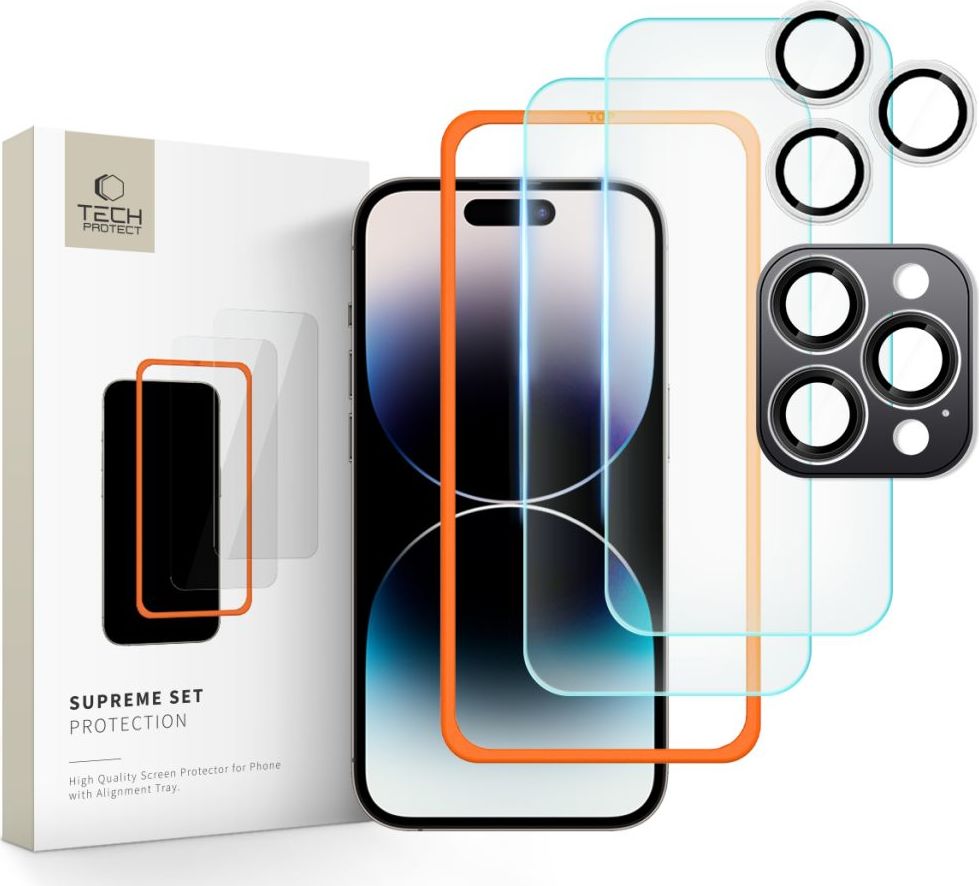 Tvrzené sklo TECH-PROTECT SUPREME SET 3-PACK IPHONE 16 PRO MAX CLEAR