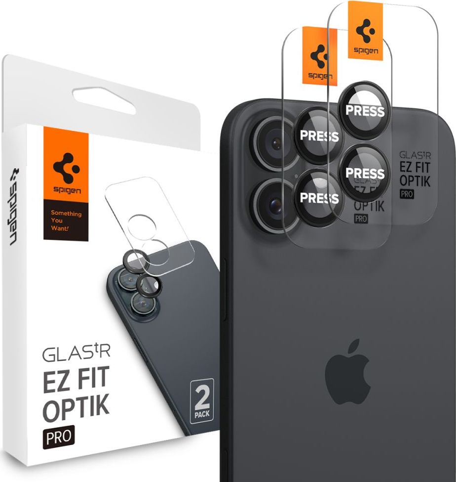 Ochranné sklo na čočku fotoaparátu SPIGEN OPTIK PRO GLAS.TR ”EZ FIT” CAMERA PROTECTOR 2-PACK IPHONE 16 / 16 PLUS BLACK