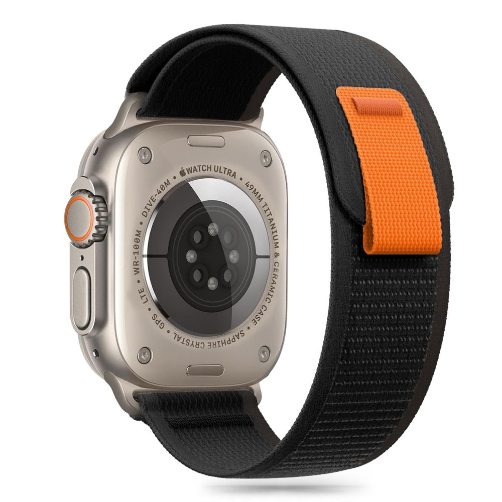 TECH-PROTECT ŘEMÍNEK NYLON STRIPE APPLE WATCH 6 / 7 / 8 / 9 / 10 / SE / ULTRA 1 / 2 (44 / 45 / 46 / 49 MM) BLACK/ORANGE