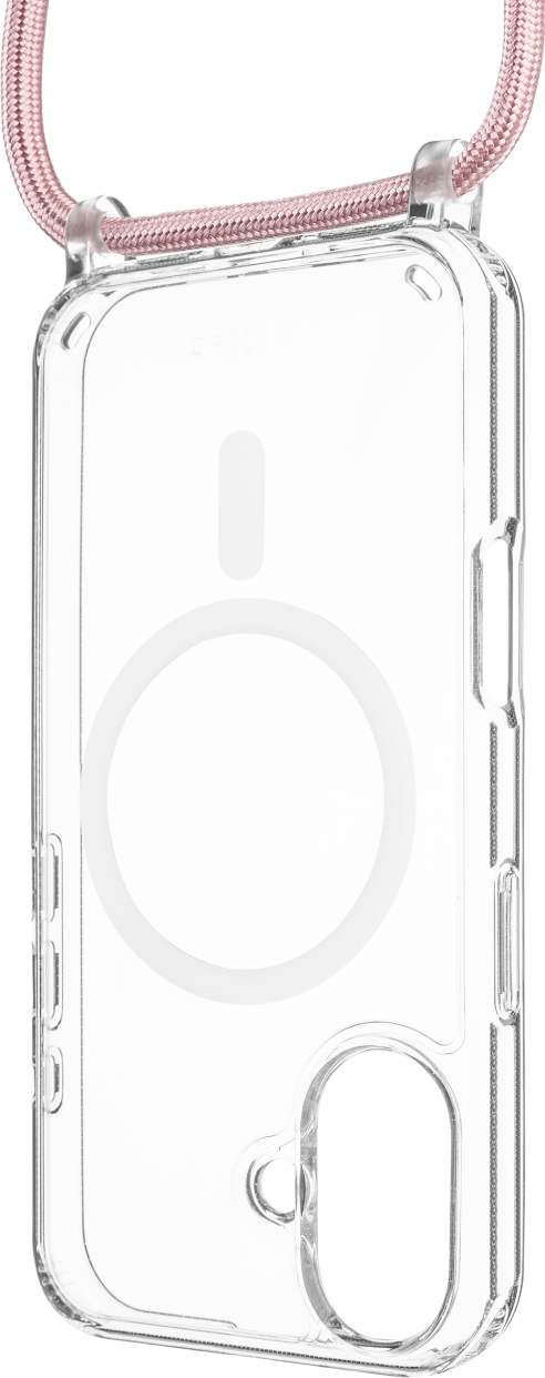 Pouzdro FIXED MagPure Neck s růžovou šňůrkou na krk pro Apple iPhone 16 Plus