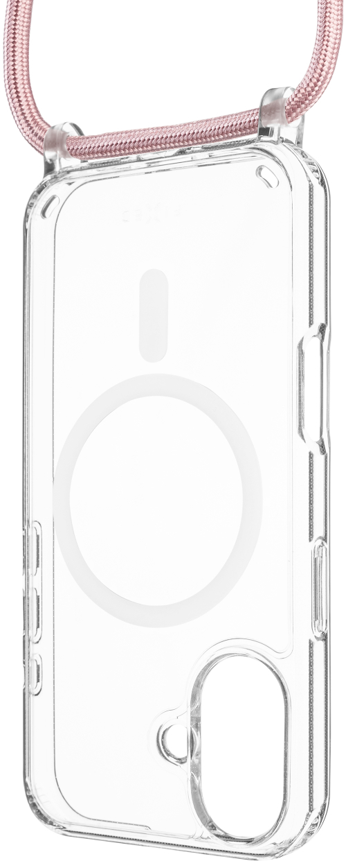 Pouzdro FIXED MagPure Neck s růžovou šňůrkou na krk pro Apple iPhone 16 Plus