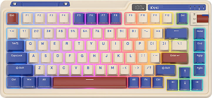 Bezdrátová mechanická klávesnice Royal Kludge KZZI K75 pro RGB, Moment Switch (retro modrá) anglická