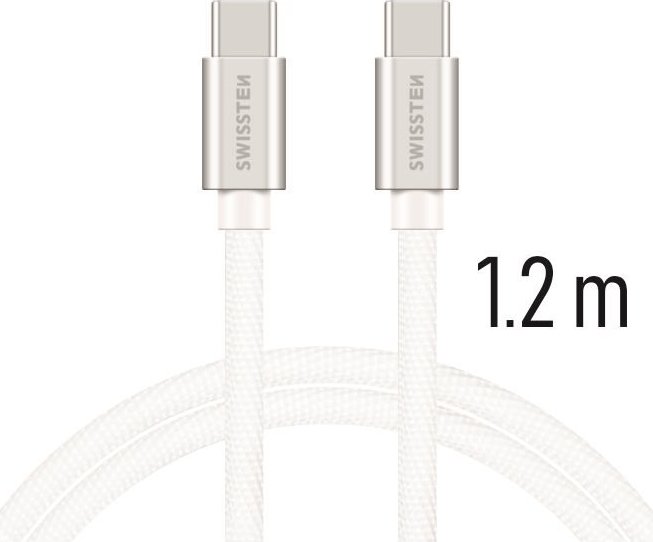 DATOVÝ KABEL SWISSTEN TEXTILE USB-C / USB-C 1,2 M STŘÍBRNÝ