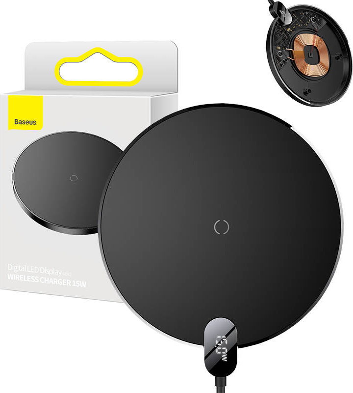 Indukční bezdrátová nabíječka Baseus Digital LED 15W (černá)