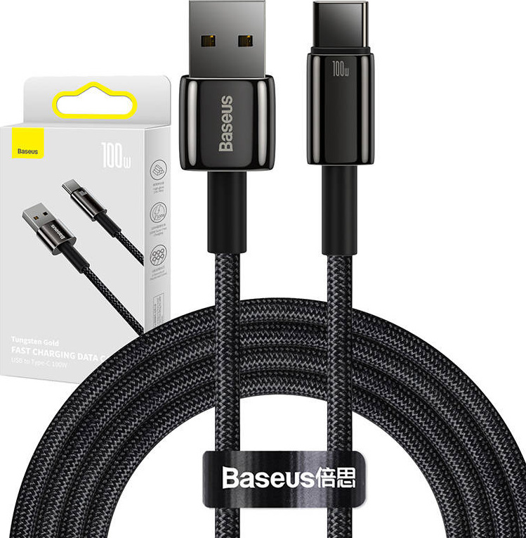 Baseus Tungsten Gold cable USB-A - USB-C 480Mb/s 100W 2m black (CAWJ000101)