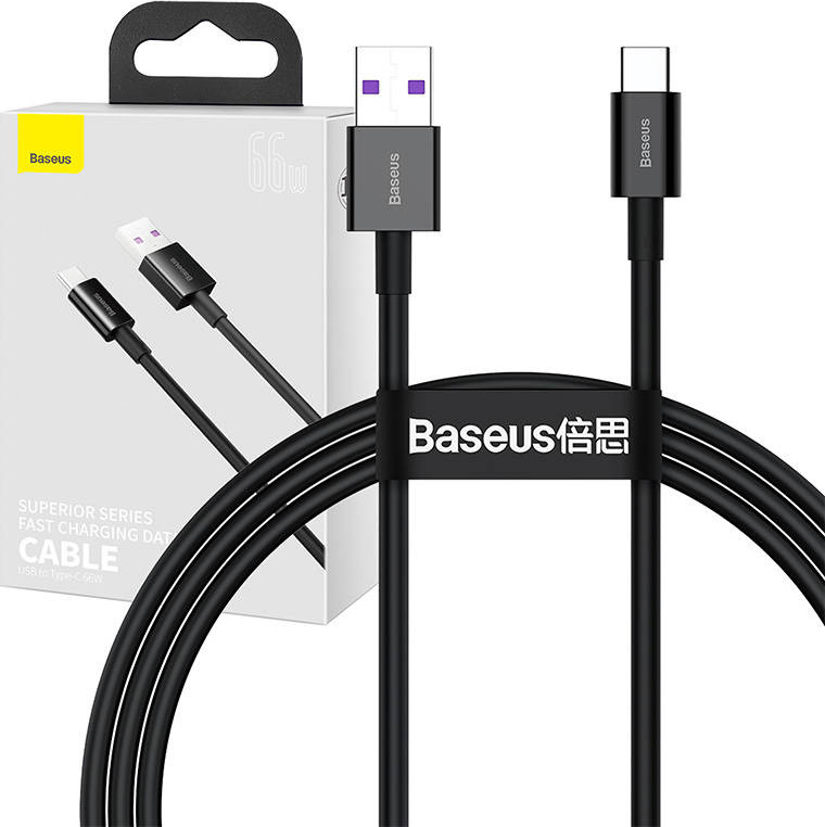 Baseus Superior USB - USB Typ C fast charging data cable 66 W (11 V / 6 A) Huawei SuperCharge SCP 1 m black (CATYS-01)