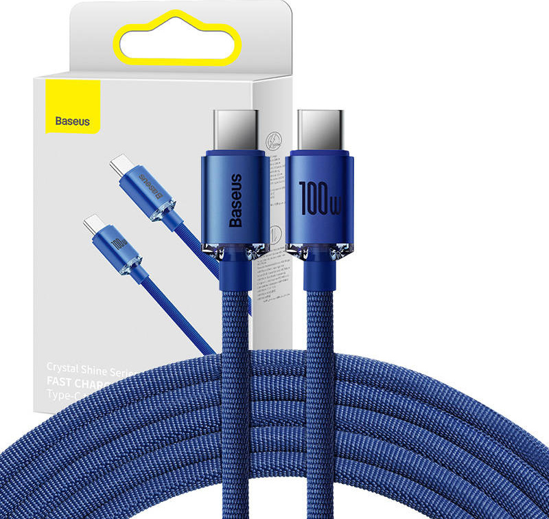 Baseus CAJY000603 Crystal Shine Series Datový Kabel USB-C - USB-C 100W 1,2m Blue