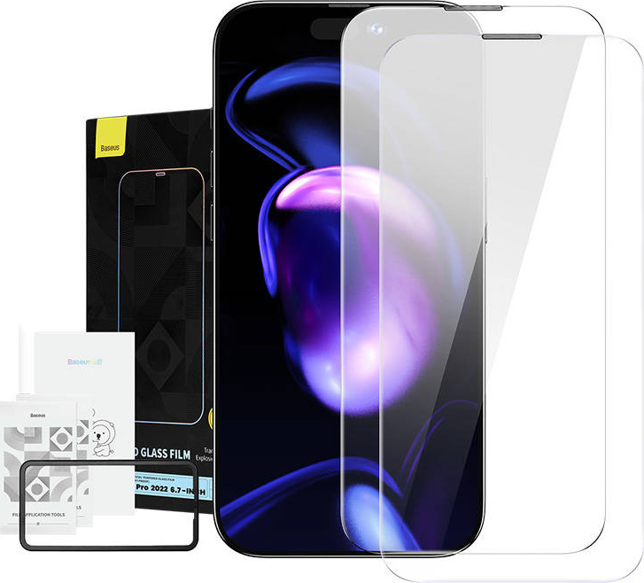 Baseus Crystal Tvrzené sklo odolné proti prachu 0,3 mm pro iPhone 14 Pro Max (2 ks)