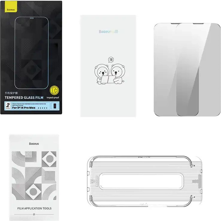 Soukromé tvrzené sklo Baseus Iphone 14 Pro Max (2ks) s 2 čisticími sadami a prachotěsným instalačním nástrojem