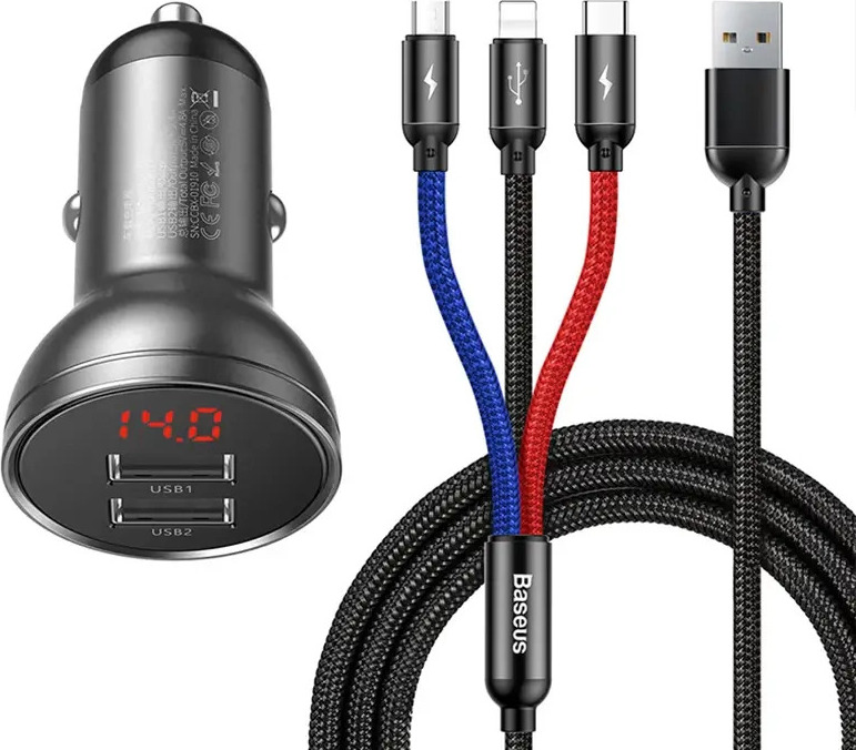 Nabíječka Baseus s displejem 24W + kabel USB 3w1 1,2m