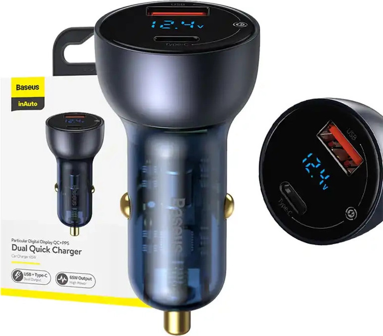 Baseus CCKX-C0G Particular Nabíječka do Auta Digital Display 2xUSB 65W Gray