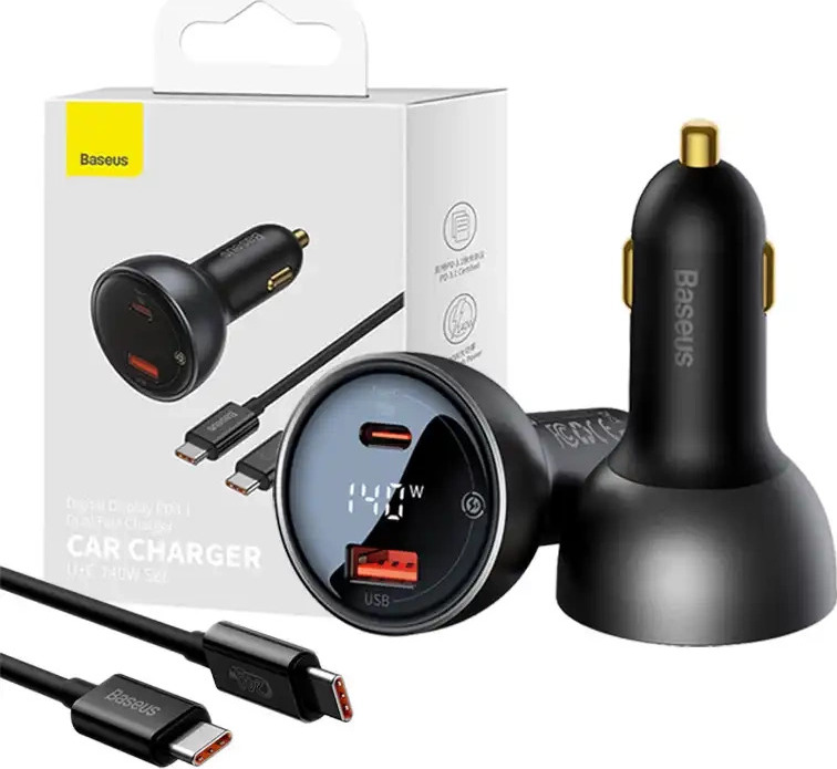 Nabíječka do auta Baseus Superme, USB, USB-C, 140 W (černá)