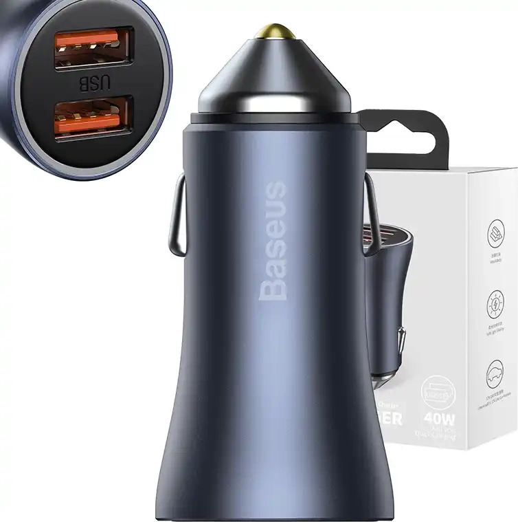 Baseus Golden Contactor Pro nabíječka do auta, 2x USB, 40W (šedá)
