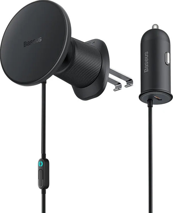 Magnetický držák telefonu do auta Baseus CW01 do větrací mřížky s nabíječkou do auta USB-C, 15W + 25W (černý)