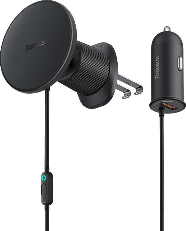 Magnetický držák telefonu do auta Baseus CW01 do větrací mřížky s nabíječkou do auta USB-A, 15 W + 25 W (černý)