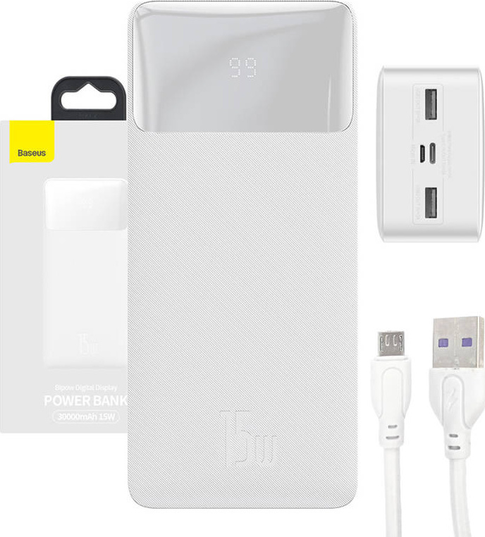 Powerbanka Baseus Bipow 30000mAh, 15W (bílá)