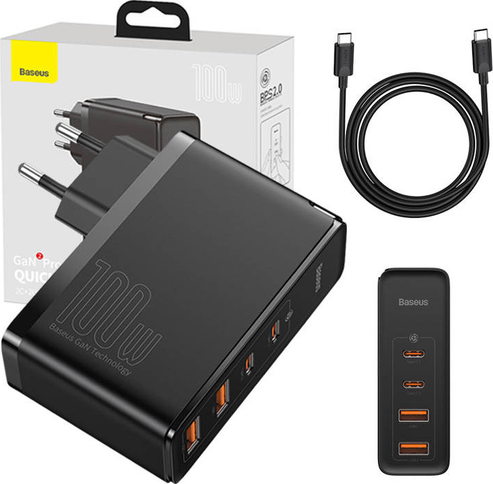 Cestovní nabíječka Baseus GaN2 Pro Quick 2x USB 2x USB-C, 100W, EU (černá)