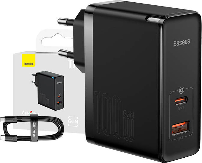 Baseus wall charger GaN5 Pro PD 100W 1x USB-C 1x USB black + USB-C - USB-C