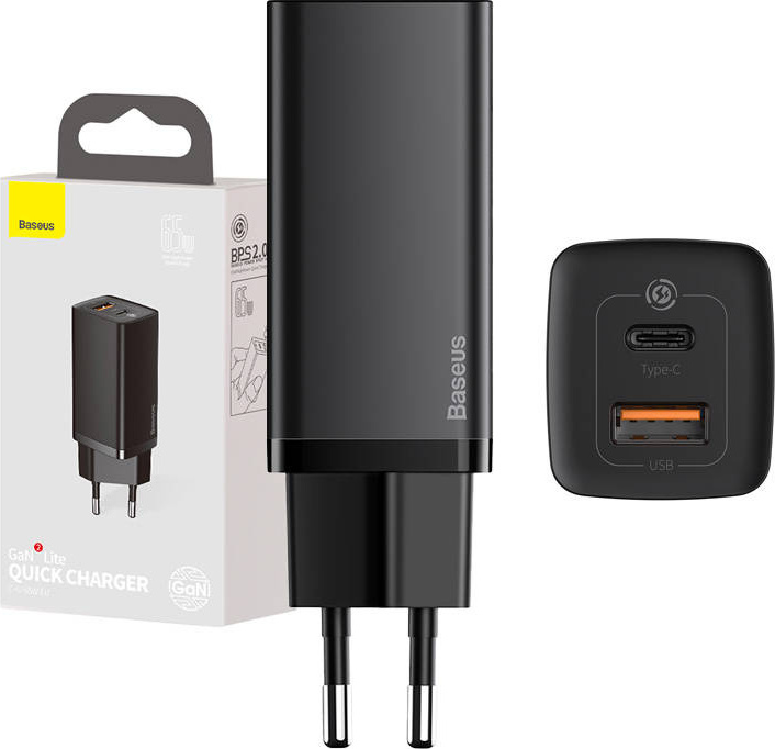 Rychlá cestovní nabíječka Baseus GaN2 Lite USB C 65W EU (černá)