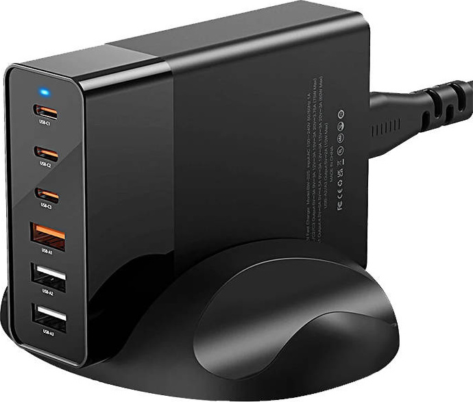 Nástěnná nabíječka Blitzwolf BW-S25, 75W, 3x USB + 3x USB-C (černá)