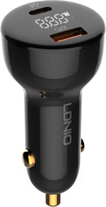 LDNIO C101 Nabíječka do auta, USB + USB-C, 100 W + kabel USB-C na Lightning (černá)