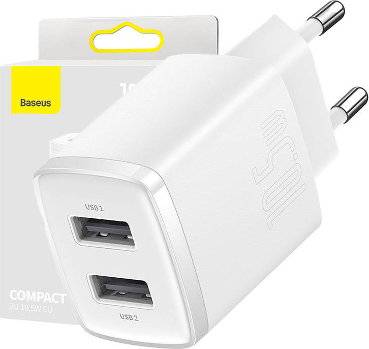 Kompaktní rychlonabíječka Baseus, 2x USB, 10,5 W (bílá)