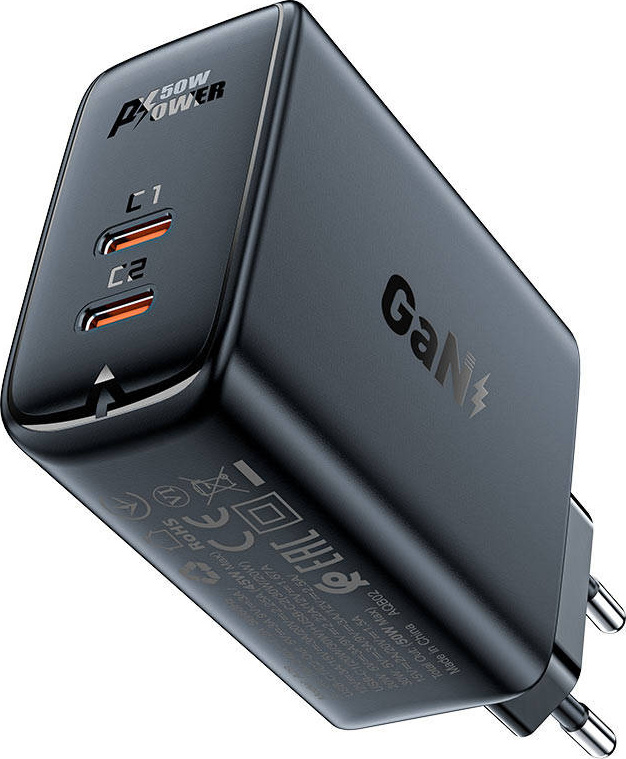 Nástěnná nabíječka Acefast A29 PD50W GAN 2x USB-C 50W (černá)