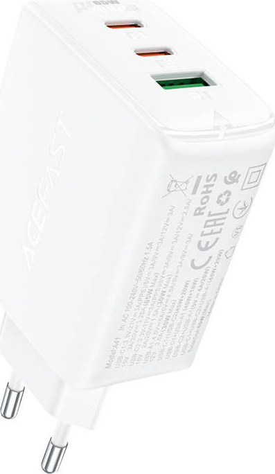 Acefast fast charger GaN (2x USB-C / USB-A) PPS / PD / QC4+ 65W white (A41)