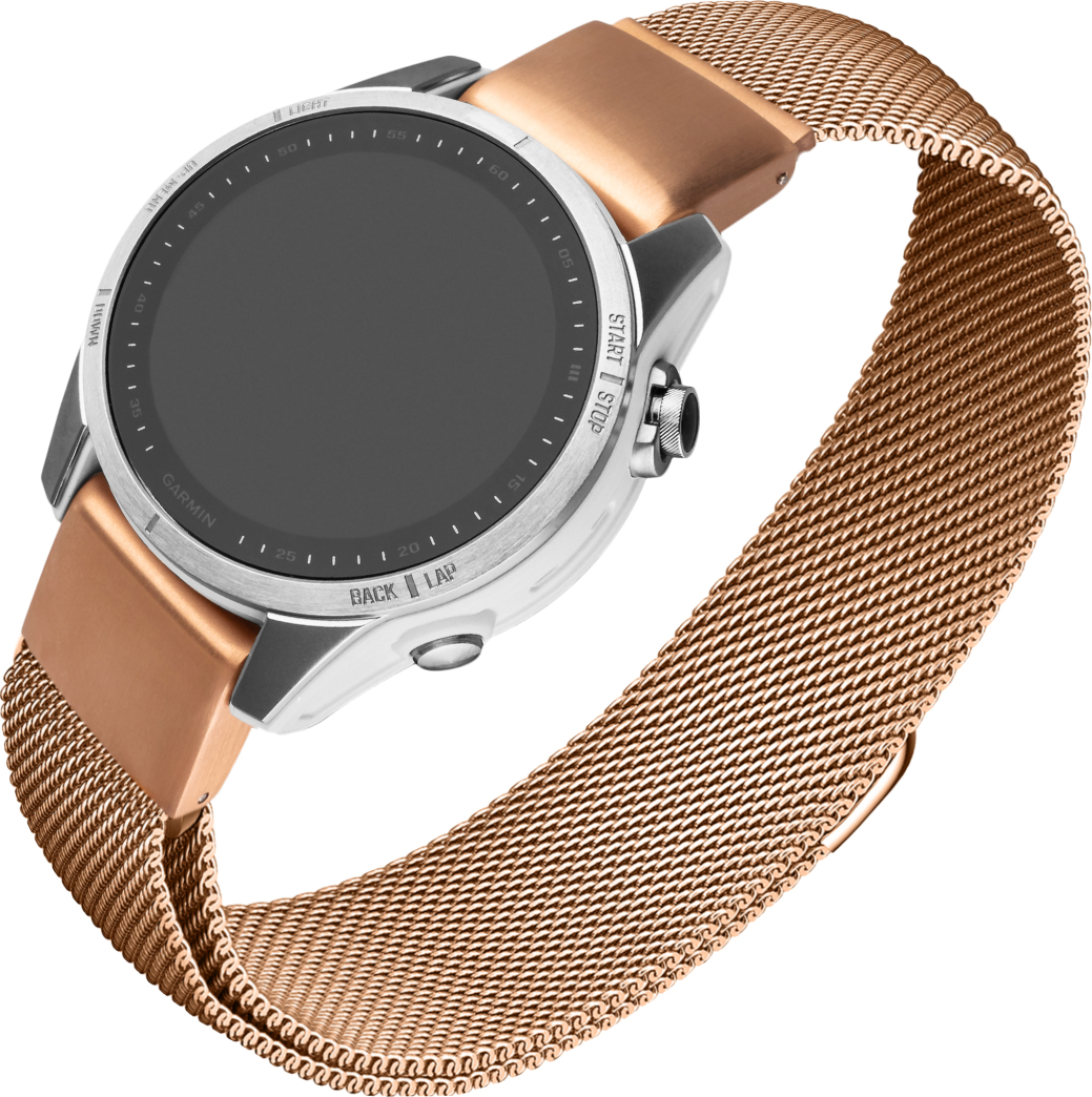 Levně Síťovaný nerezový řemínek FIXED Mesh Strap pro Garmin QuickFit 20mm, růžově zlatý