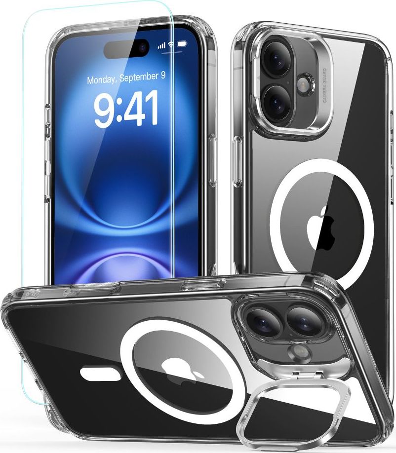 ESR CLASSIC HYBRID KICKSTAND HALOLOCK MAGSAFE & TEMPERED GLASS IPHONE 16 PLUS CLEAR