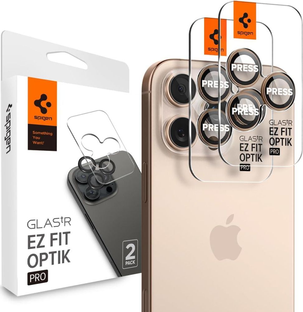Ochranné sklo na čočku fotoaparátu SPIGEN OPTIK PRO GLAS.TR ”EZ FIT” CAMERA PROTECTOR 2-PACK IPHONE 16 PRO / PRO MAX DESERT TITANIUM
