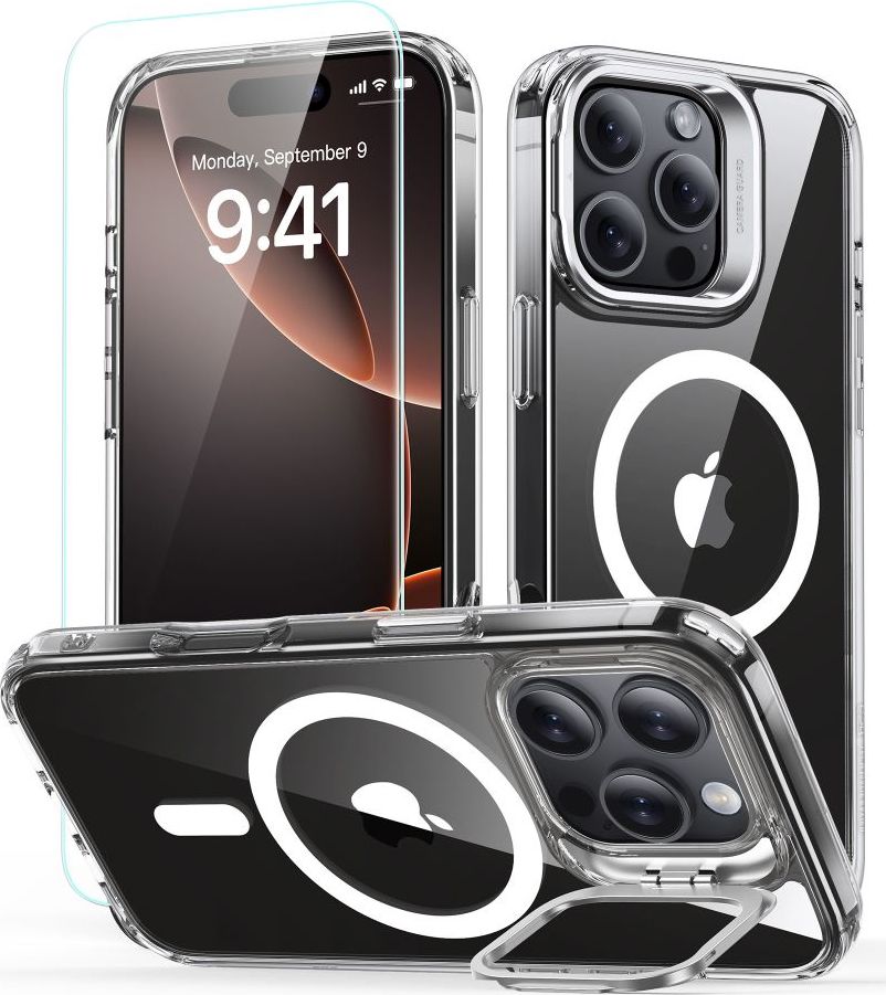 ESR CLASSIC HYBRID KICKSTAND HALOLOCK MAGSAFE & TEMPERED GLASS IPHONE 16 PRO MAX CLEAR