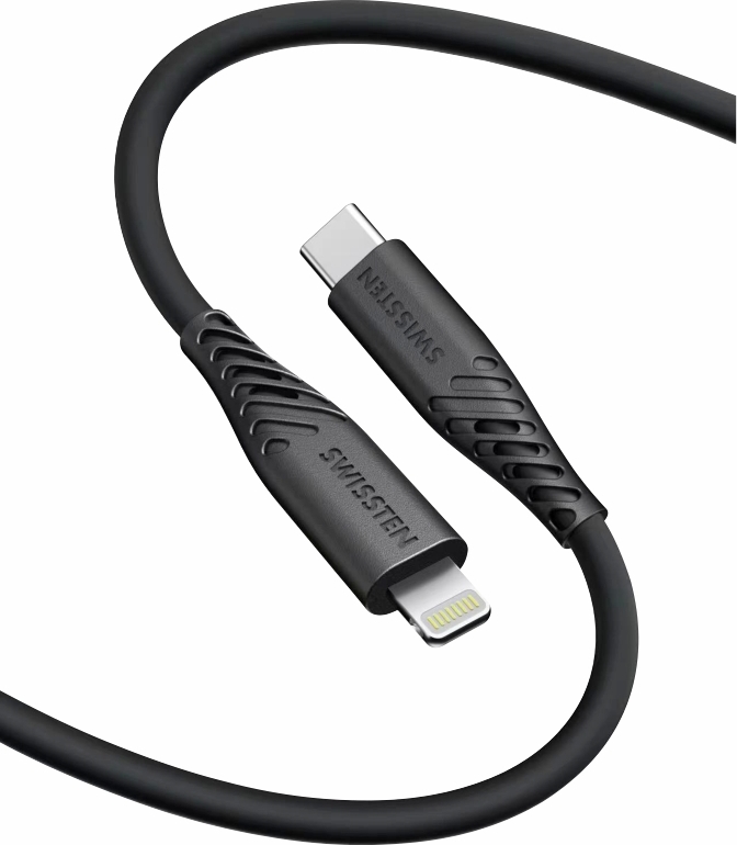 DATOVÝ KABEL SWISSTEN SOFT SILICONE USB-C / LIGHTNING 0,4 M ČERNÝ