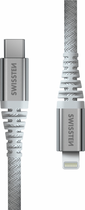 DATOVÝ KABEL SWISSTEN KEVLAR USB-C / LIGHTNING 1,5 M BÍLÝ