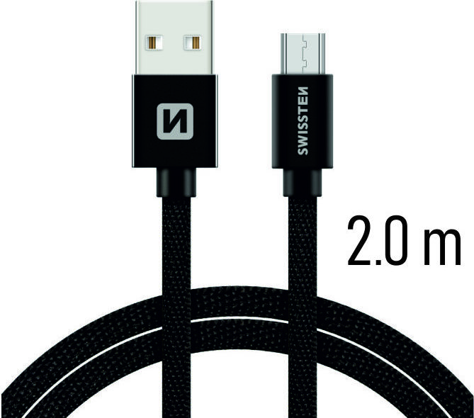 DATOVÝ KABEL SWISSTEN TEXTILE USB / MICRO USB 2,0 M ČERNÝ