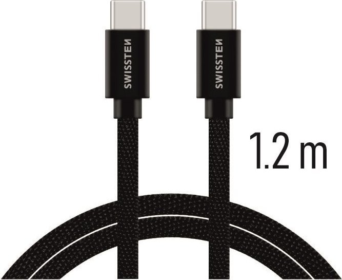 DATOVÝ KABEL SWISSTEN TEXTILE USB-C / USB-C 1,2 M ČERNÝ