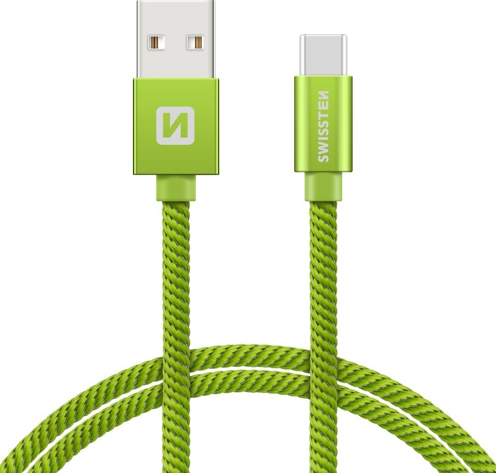 DATOVÝ KABEL SWISSTEN TEXTILE USB / USB-C 1,2 M ZELENÝ