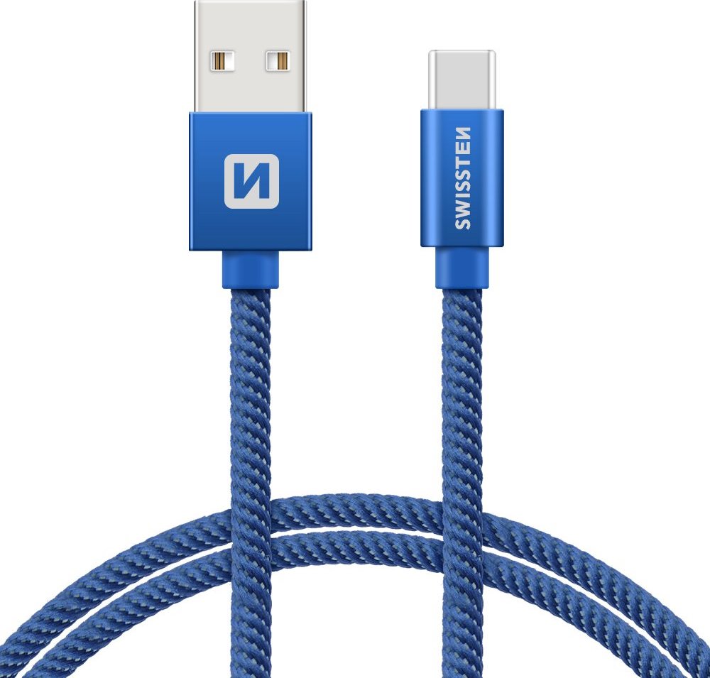 DATOVÝ KABEL SWISSTEN TEXTILE USB / USB-C 1,2 M MODRÝ