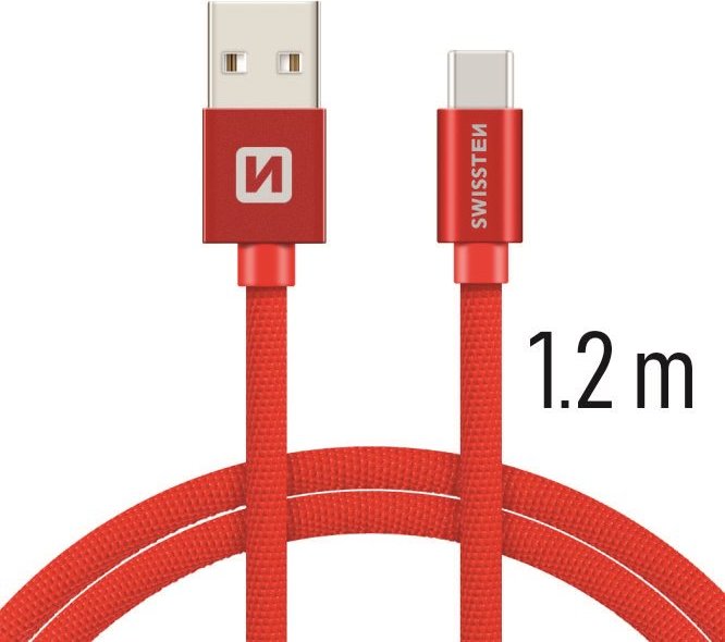 DATOVÝ KABEL SWISSTEN TEXTILE USB / USB-C 1,2 M ČERVENÝ
