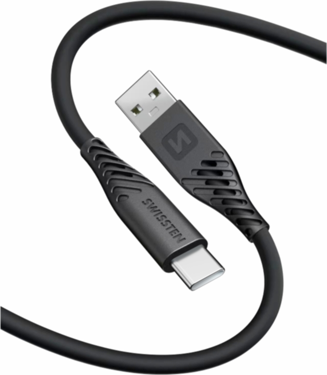 DATOVÝ KABEL SWISSTEN SOFT SILICONE USB / USB-C 0,4 M ČERNÝ