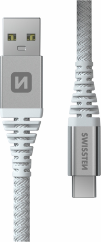 DATOVÝ KABEL SWISSTEN KEVLAR USB / USB-C 1,5 M BÍLÝ