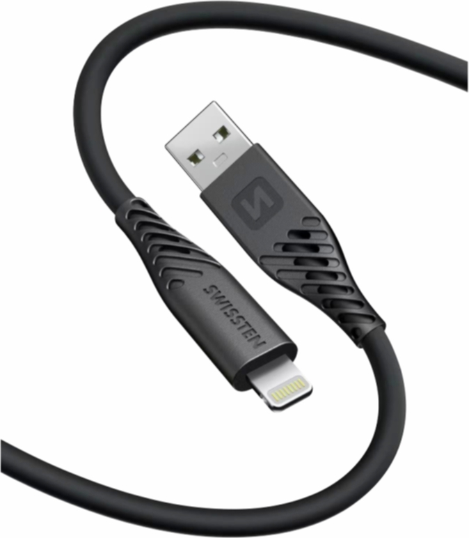 DATOVÝ KABEL SWISSTEN SOFT SILICONE USB-A / LIGHTNING 0,4 M ČERNÝ