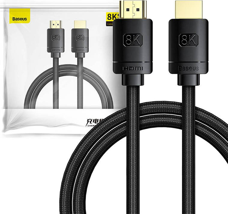 Kabel HDMI 2.1 řady High Definition, 8K 60Hz, 3D, HDR, 48Gbps, 1m (černý)