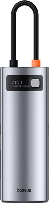 Rozbočovač 7v1 Baseus Gleam, USB-C na 1x HDMI4K 60Hz + 3x USB3.0 + 1x PD + 1x SD/TF (šedý)