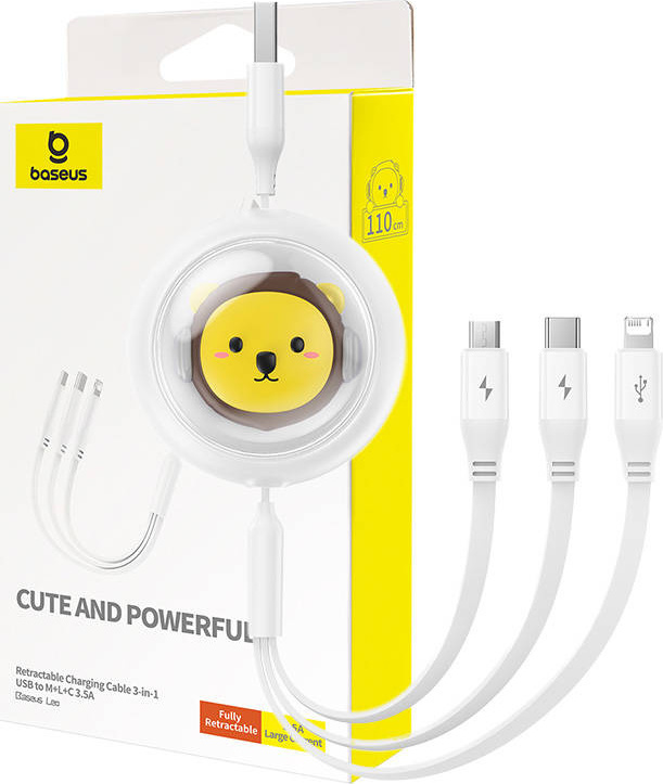 Nabíjecí kabel 3w1 Baseus USB na USB-C, USB-M, Lightning 3,5A, 1,1 m (bílý)