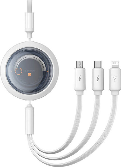 Rychlonabíjecí kabel 3v1 Baseus Free2Draw, USB na micro USB+USB-C+Lightning, 3,5 A, 1,1 m (bílý)
