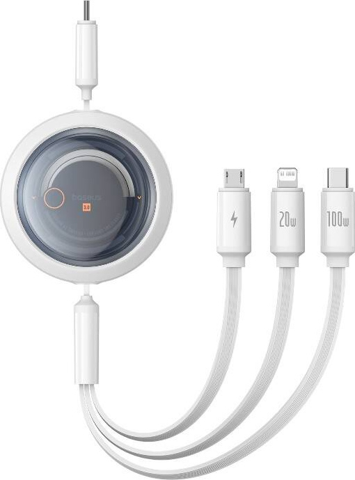 Rychlonabíjecí kabel 3v1 Baseus Free2Draw USB-C na USB-C/Lightning/Micro 100W, 1,1 m (bílý)