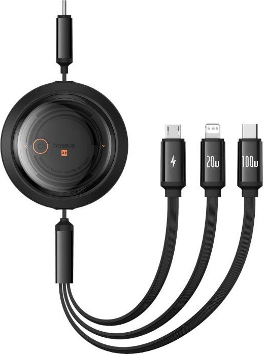 Rychlonabíjecí kabel 3v1 Baseus Free2Draw USB-C na USB-C/Lightning/Micro 100W, 1,1 m (černý)