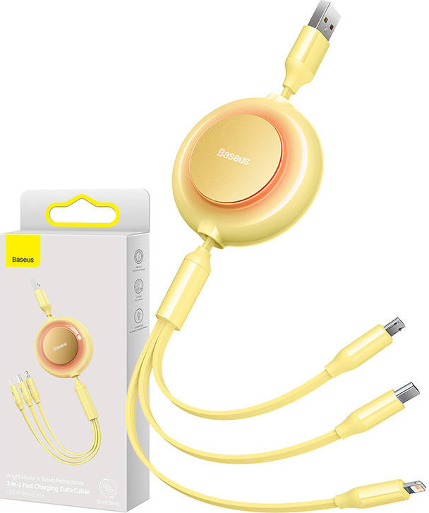 Baseus Bright Mirror 2, USB kabel 3 v 1 pro micro USB / USB-C / Lightning 3,5A 1,1 m (žlutý)